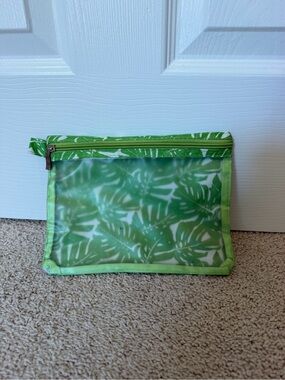 Tropical Green Monstera Palm Leaf Clear Travel Makeup Pouch Zipper Bag